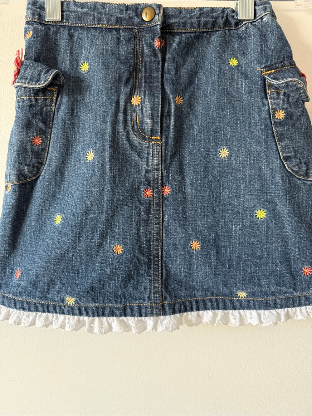 Gymboree Blue Denim Skirt with Multicolor Daisy Embroidery size 8
